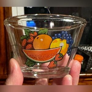 Glass Dessert Bowl w/fruit Design Vintage🍉